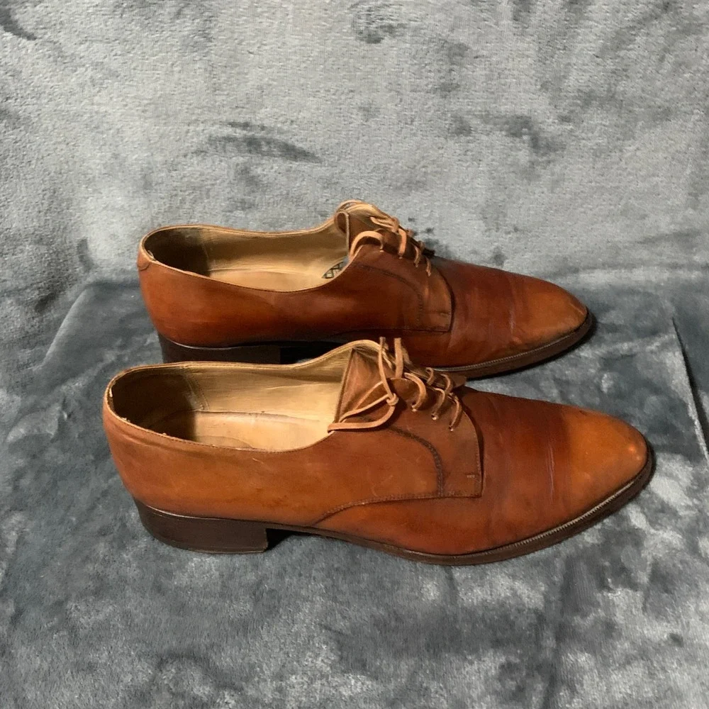 Bally Mens Brown Leather Derby Dress Shoes Made in Italy Lace Up Plain Toe 9.5